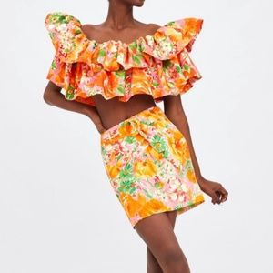 Zara LIMITED EDITION Ruffle Bright Floral Frill Tank Crop Top